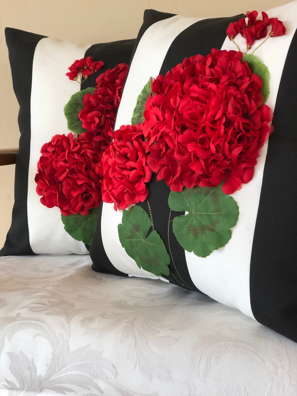 Red Geranium Outdoor Pillow Cover Flower Pillow 3 Etsy