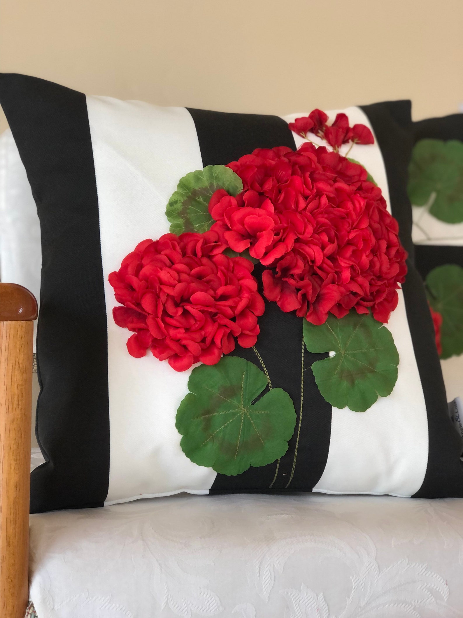 Red Geranium Outdoor Pillow Cover Flower Pillow 3 Etsy