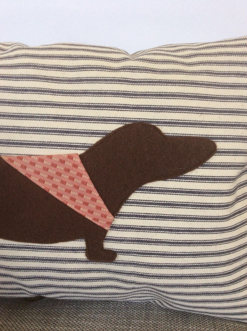 Dachshund Pillow Cover Dog Applique Pillow Ticking Pillow Etsy