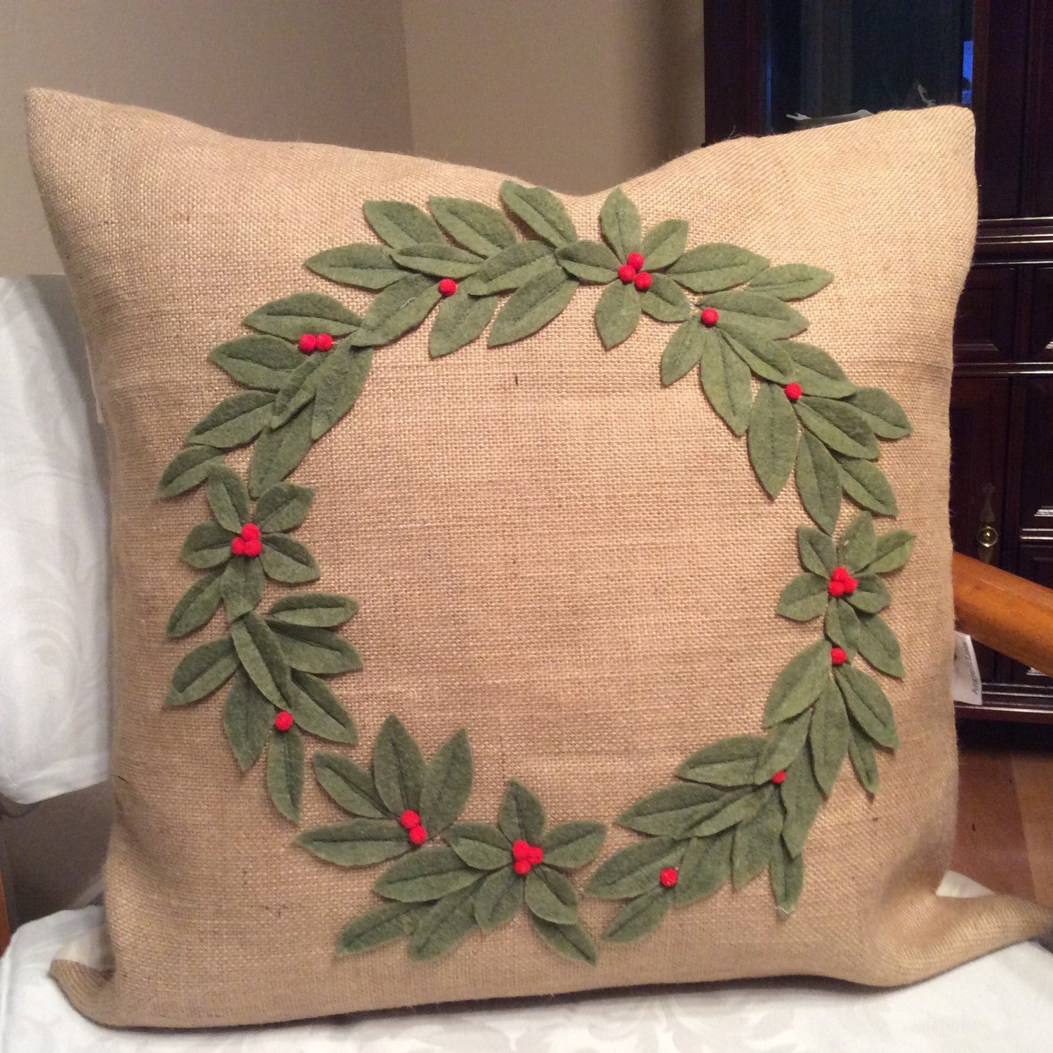 Burlap Wreath Pillow Cover Christmas Wreath Pillow Holiday Etsy