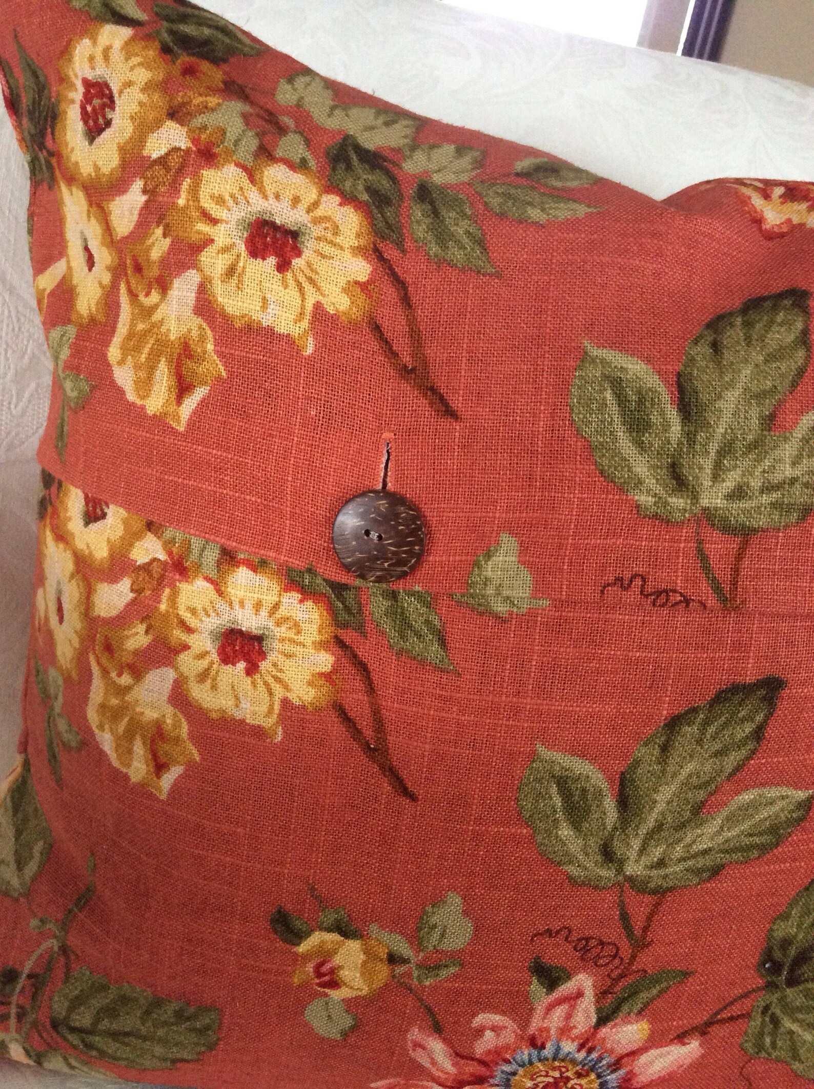 Burnt Orange Flower Pillow Rusty Floral Throw Euro Sham Etsy