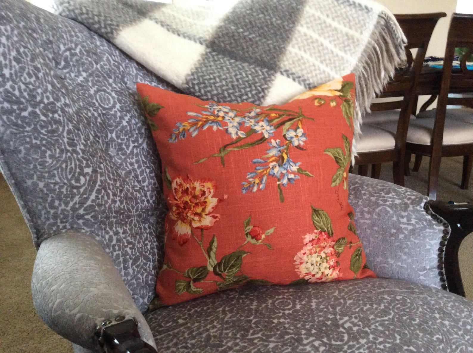 Burnt Orange Flower Pillow Rusty Floral Throw Euro Sham Etsy