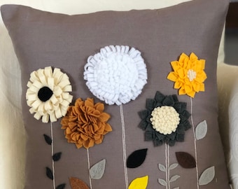 Floral Felt Appliques Pillow, 3D Pillow Cover, 3D Floral Appliqué