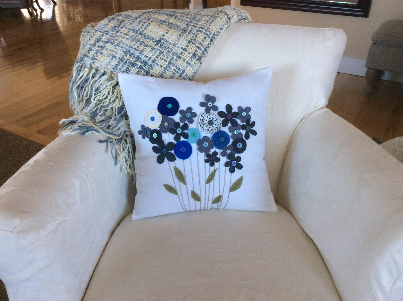 Blue Floral Applique Pillow Cover3D Pillow Flower Etsy