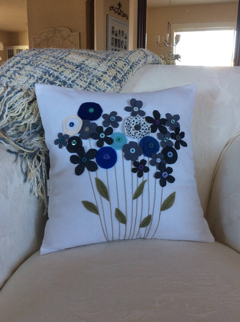 Blue Floral Applique Pillow Cover3D Pillow Flower Etsy