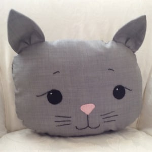 Gray Cat Pillow, Plush Cat, Cat Cushion, Nursery Room Decor, Baby Shower Gift, Children Birthday Gift, Kids Room Decor, Grandmother Gift