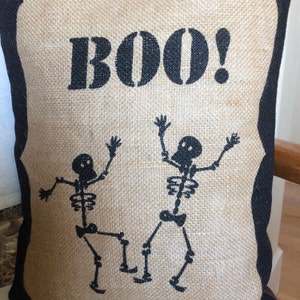 Boo Saying Pillow, Burlap Halloween Pillow, Pillow with Skeleton, Pillow with Halloween Saying, STUFFED Word Pillow, Quote Fall Cushion
