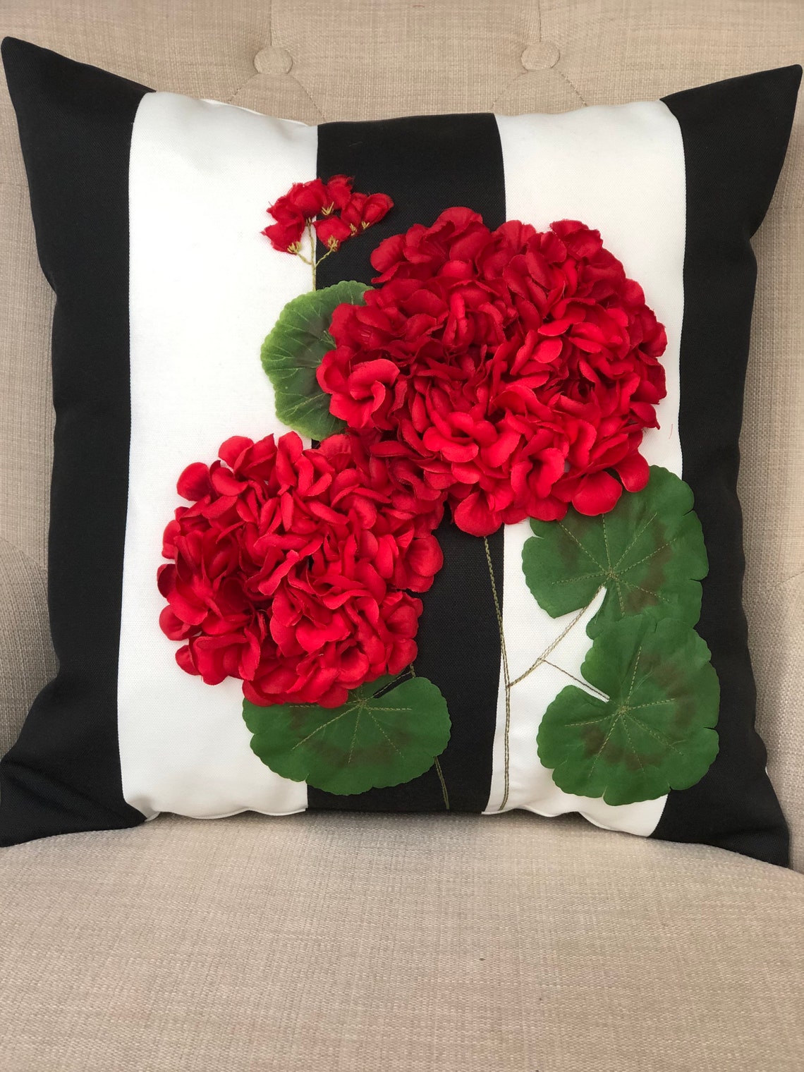 Red Geranium Outdoor Pillow Cover Flower Pillow 3 Etsy