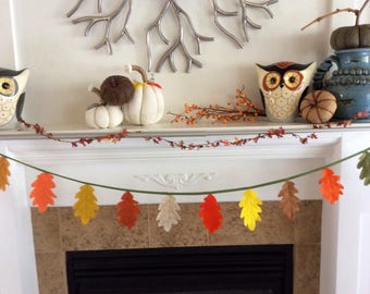 Fall Garland, Autumn Leaves Garland, Fall Leaves Banner, Thanksgiving Streamer, Holiday Mantle Decor, Fall Color Felt Leaves