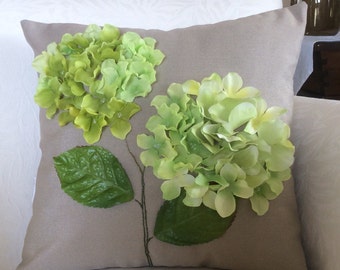 Outdoor Pillow Cover, Outdoor Hyrangea Pillow, Green Hydrangea Flower Pillow, Apple Green Pillow, Outdoor Wedding Decor, Outdoor Accent