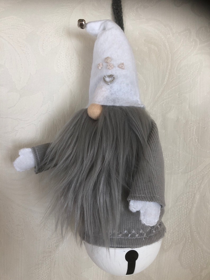 Scandinavian Holiday Decor Christmas Door Ringer Christmas Bell Door Hanger Tomte Norwegian Christmas Gnomes Gray Gnome Christmas Bell