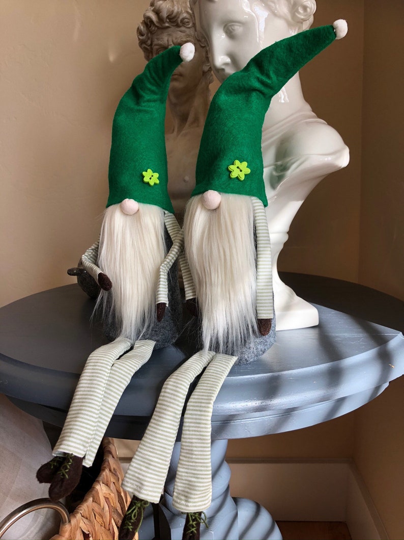 St. Patricks Day Decor, St. Patricks Day Gnome, Swedish Nisse, Green Leprechaun, Tomte, Plush Dwarf For St. Patricks Day, 18 inch gnome, image 3