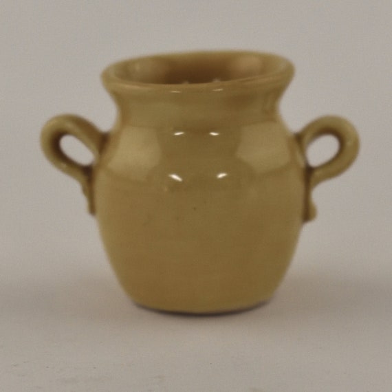Signed Tan Stoneware Crock With Two Handles Dollhouse Etsy