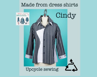 Cindy Blouse + Double Collar, Upcycle men’s dress shirts! Sewing Tutorial, (PDF file)