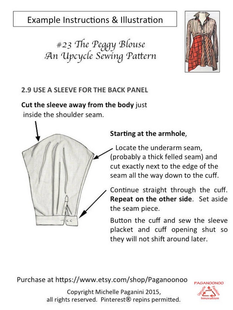 PDF tutorial Paganoonoo Peggy w/ bonus double collar. upcycle sewing DIY Recycle dress shirts into woman's blouse All sizes You PRINT image 4