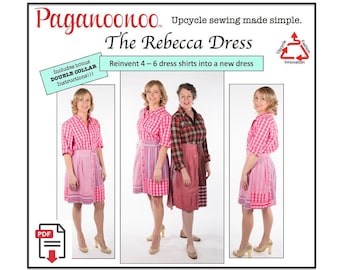 PDF women's DIY upcycle sewing instructions Paganoonoo "Rebecca". Classic shirt dress!  Easy custom fit.  Scales to all sizes. You PRINT