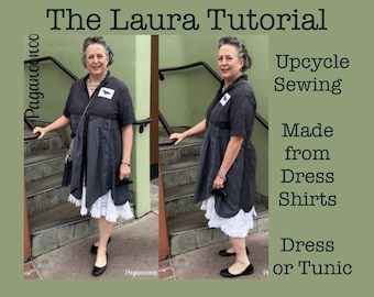 Vestido/Túnica Laura, Tutorial de Costura Upcycling, feito a partir de camisas masculinas (arquivo PDF)