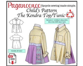 PDF tutorial Children's Paganoonoo "Kendra" Top/Tunic Recycle/upcycle a child's dress shirt. Easy & Adorable. YOU PRINT