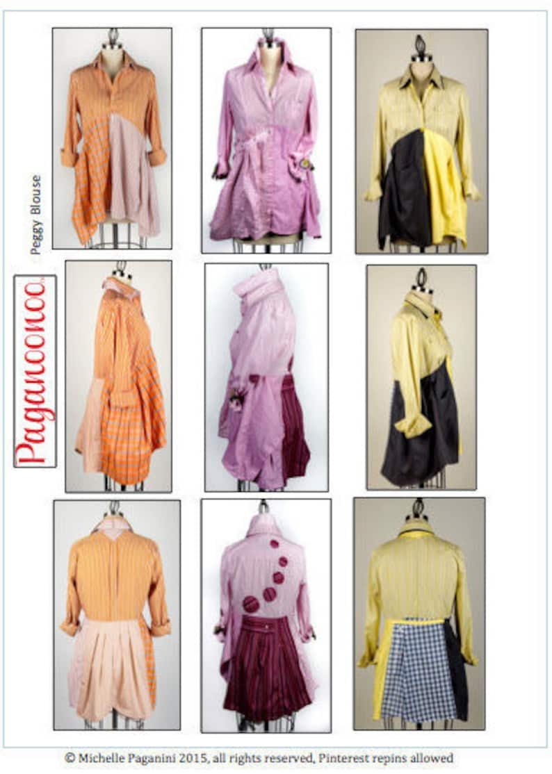 PDF tutorial Paganoonoo Peggy w/ bonus double collar. upcycle sewing DIY Recycle dress shirts into woman's blouse All sizes You PRINT image 2