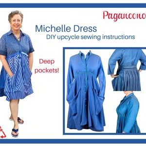 PDF tutorial "Michelle" Paganoonoo, Dress huge pockets.  Sewing instruction booklet - Recycled boho woman's dress! All sizes YOU PRINT