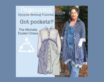 Michelle Dress / Boho Duster, Huge Pockets, Upcycle Sewing Tutorial  (PDF file)