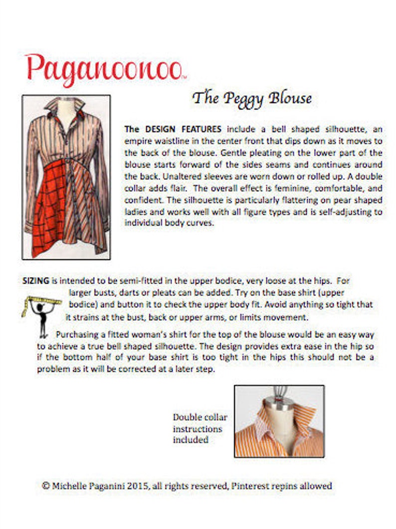 PDF tutorial Paganoonoo Peggy w/ bonus double collar. upcycle sewing DIY Recycle dress shirts into woman's blouse All sizes You PRINT image 3