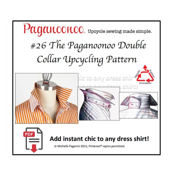 PDF tutorial, Double Collar Upcycling. Add flair to any dress or shirt. Upcycle Sewing YOU PRINT