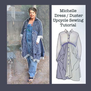 Refashion upcycle guide Michelle Dress - huge pockets!  Transform dress shirts into a boho woman&#39;s dress or duster. PDF, no pattern needed