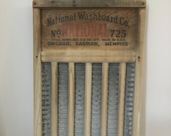 Vintage National Wood and Metal Washboard No. 725 Made in the USA Country Decor