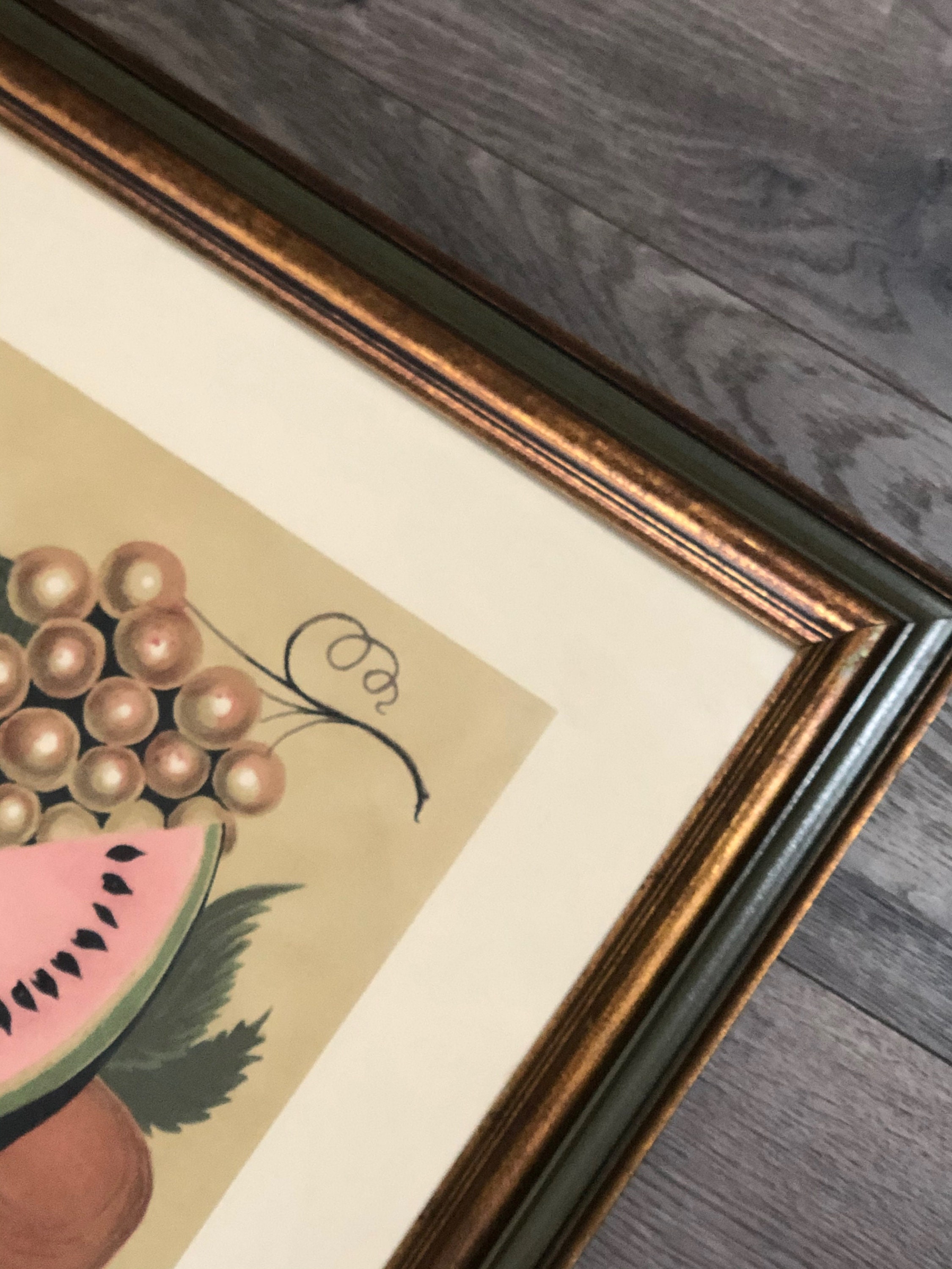 Vintage Folk Art Fruit Basket Print With Gold Wood Frame - Etsy