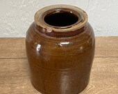 Vintage Saltglazed Stoneware Brown Canning Crock. Modern Farmhouse