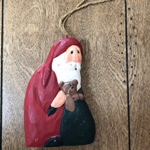 Vintage Christmas Ornament of  Santa Holding a Teddy Bear, Santa Claus, St. Nick Ornament