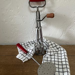 Vintage Edlund Co. Hand Mixer and Spatula with Red Handles, 1950s Kitchen Utensils