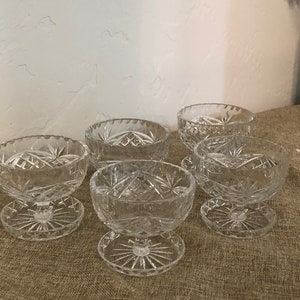 5 Vintage Webb Corbett Crystal Sherbet Dessert Dishes, Cut Crystal Glassware