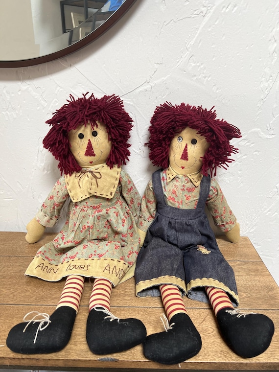 RARE Vintage Raggedy Ann and Andy Dolls in Tea-stained Country