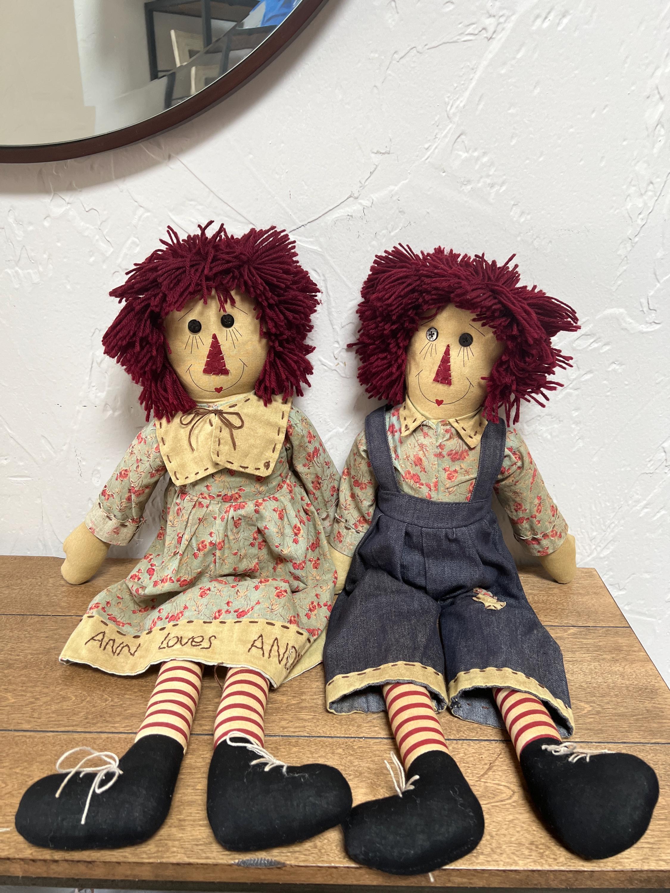 RARE Vintage Raggedy Ann and Andy Dolls in Tea-stained Country