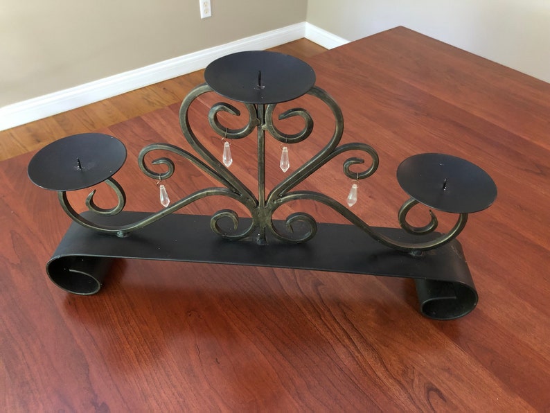 3tier Black Iron Metal Candle Holder With Crystal Beads / Etsy