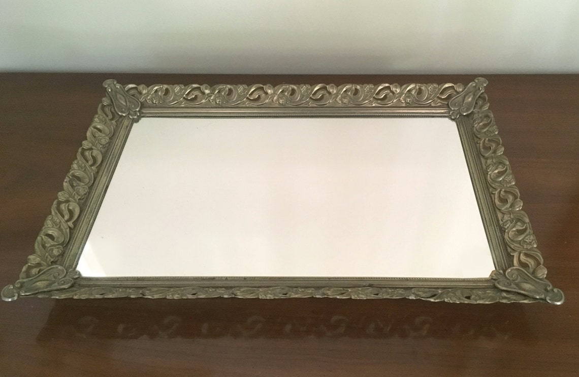 Vintage Large Antique Gold Vanity Mirror/tray Etsy