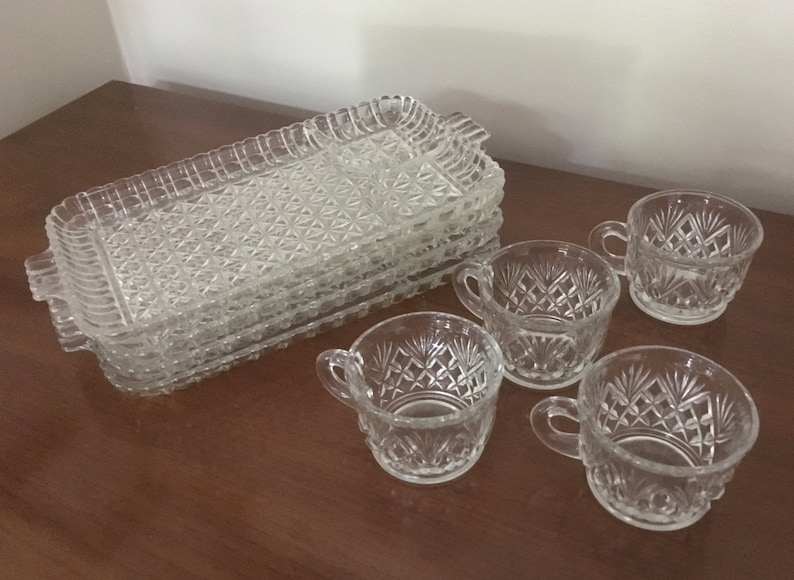 Vintage Set of 4 Anchor Hocking Crystal Glass Luncheon Plates Etsy