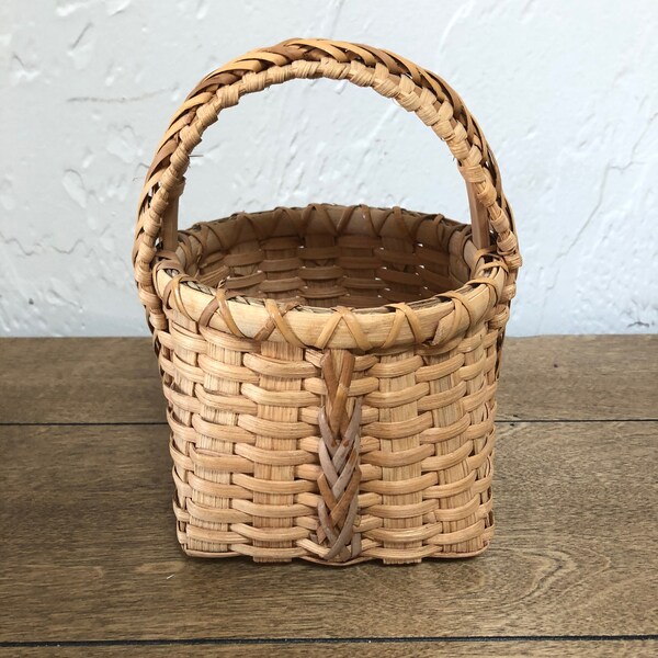 Rare Small Vintage Hand-Woven Basket with Handle, Rustic, Modern Farmhouse