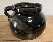 Vintage Stoneware Saltglazed Dark Brown Black Bean Pot Crock, Modern Farmhouse