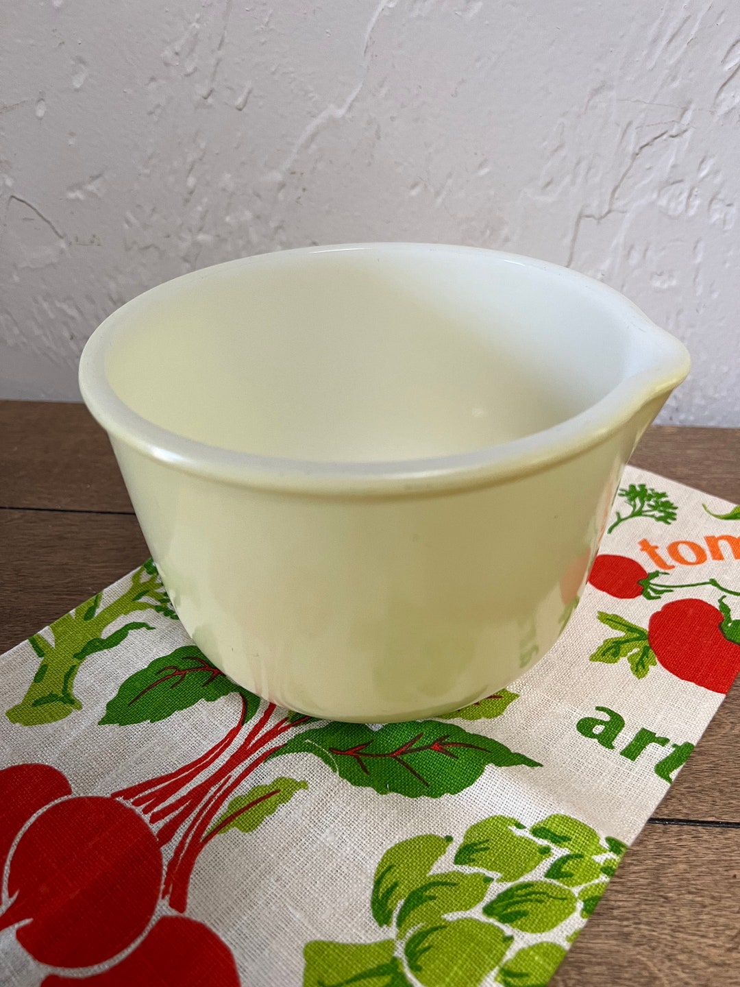 Vintage Glasbake Sunbeam Mixing Bowl With Sprout, Milk Glass Large Bowl