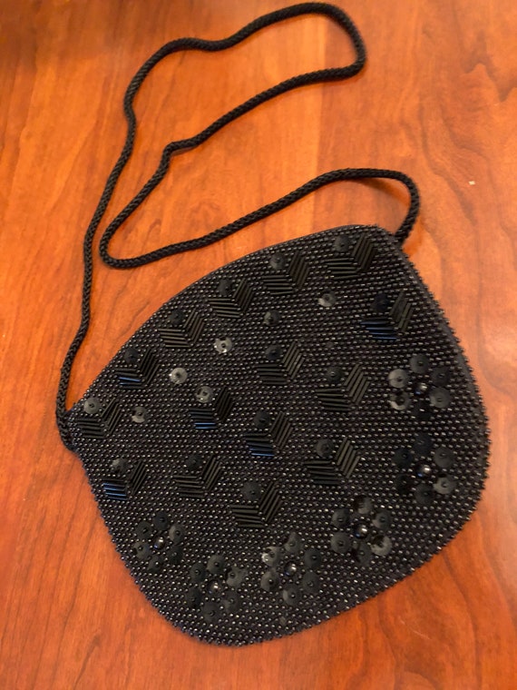 Rare Vintage Loredana Black Beaded Evening Bag, Sp