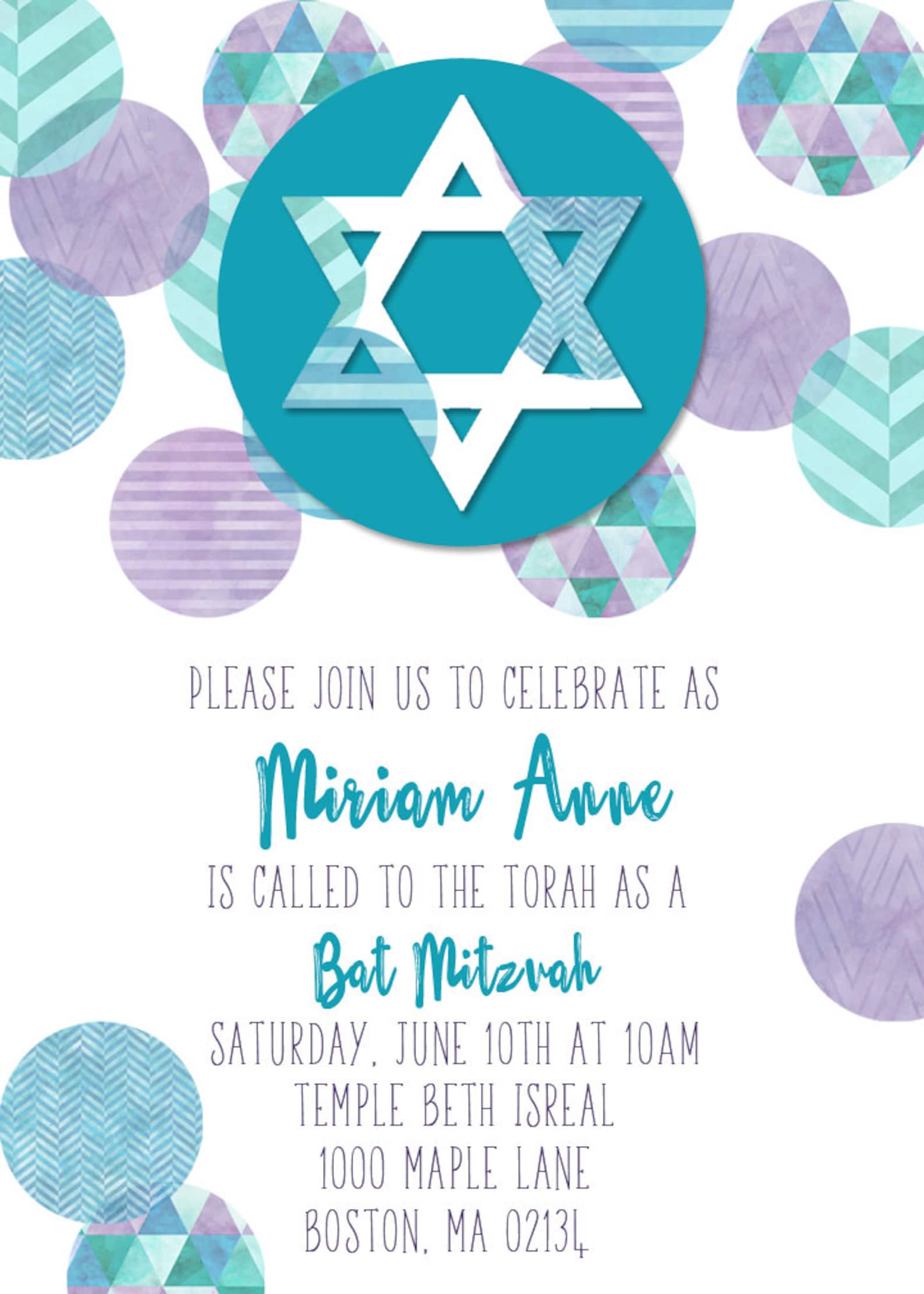 DIGITAL Custom Bat Mitzvah Invitation Suite Dots Etsy