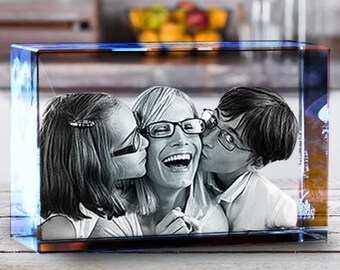 3D Crystal Brick | Light Base | Personalized Custom Glass, Laser Etched & Engraved Photo, Mother's Day Picture, Frame, Keepsake For Mother