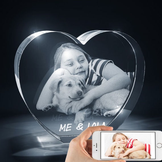 Anniversary Gift, PHOTO GLASS BLOCK Laser Etched Crystal Picture, Custom  Engraved Glass, Personalized, Wedding 3D Photo Crystal Heart