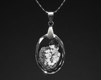 Collana incisa con foto personalizzata, ciondolo a cuore