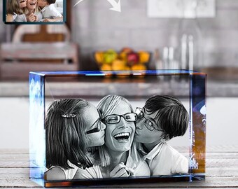 3D Laser Engraved Crystal Gifts, Tabletop Decor, Personalized Family Picture, Christmas Gift for Step Dad - Rectangular Brick Crystal