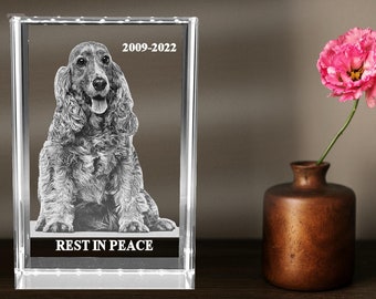 Pet Memorial Plaque, Dog Remembrance Gift, 3D Crystal Pet Picture, Personalized Picture Frame, Laser Etched Glass | 3D Photo Crystal Block