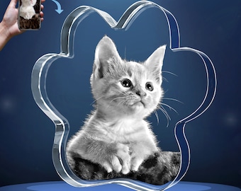 Personalized PURfect Pet Portrait Crystal , 2D Pet Paw Crystal Photo , Custom Gift for Cat Lovers , Pet Memorial Keepsake